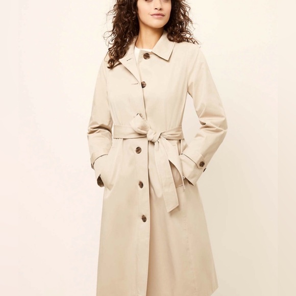 LOFT Jackets & Blazers - LOFT Ann Taylor Long Tan Khaki Belted Trench Coat Spring Preppy Casual L